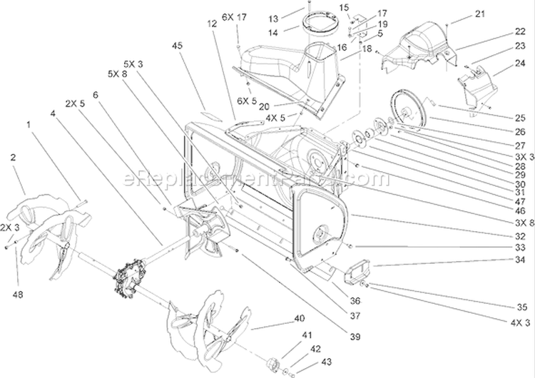 Auger and Housing Assembly Diagram and Parts List for 38622 280000001-280999999 - 2008 Toro Snow Blower
