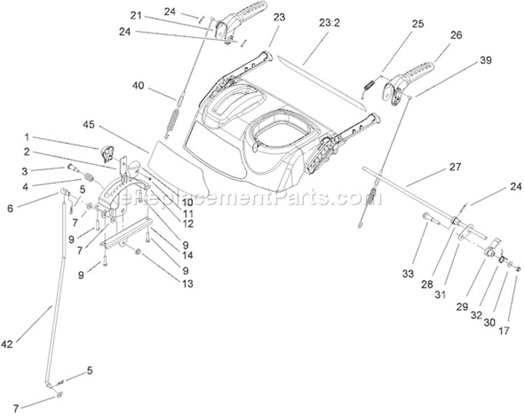 Handle and Control Assembly Diagram and Parts List for 38629C 290000001-290999999 - 2009 Toro Snow Blower