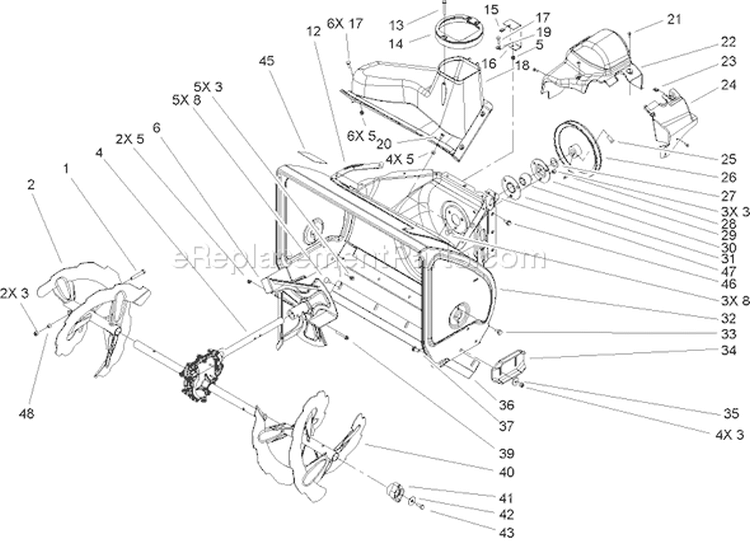 Auger and Housing Assembly Diagram and Parts List for 38629C 290000001-290999999 - 2009 Toro Snow Blower