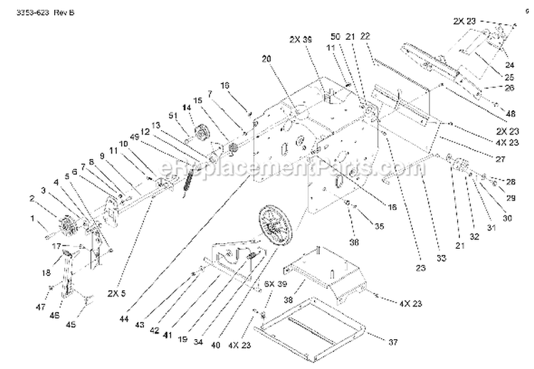 Frame Assembly Diagram and Parts List for 38630 260000001-260999999 - 2006 Toro Snow Blower