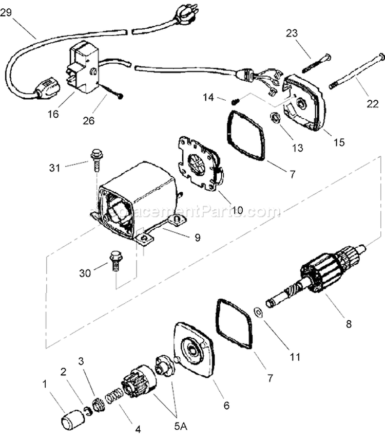 120 Volt Electric Starter Motor Assembly Diagram and Parts List for 38632 240000001-240999999 - 2004 Toro Snow Blower