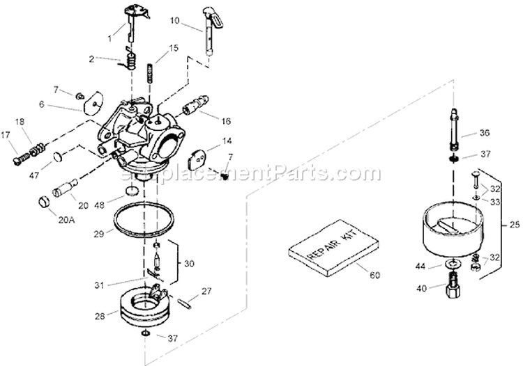 Carburetor Assembly Diagram and Parts List for 38632 240000001-240999999 - 2004 Toro Snow Blower