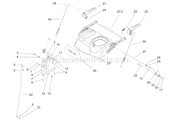 Handle and Control Assembly Diagram and Parts List for 38635 250000001-250999999 - 2005 Toro Snow Blower