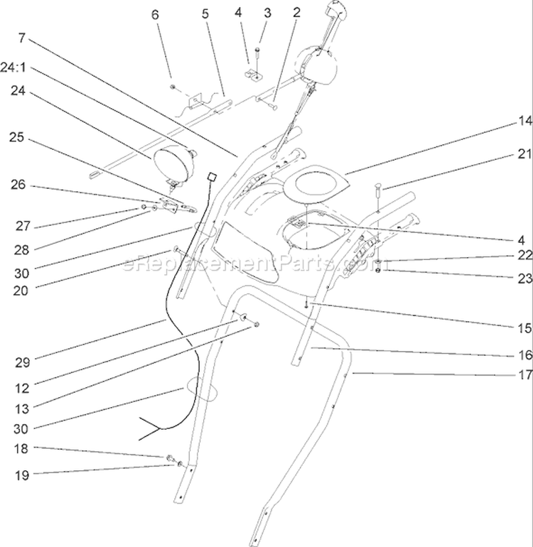 Handle, Headlamp and Control Assembly Diagram and Parts List for 38622 260000001-260999999 - 2006 Toro Snow Blower