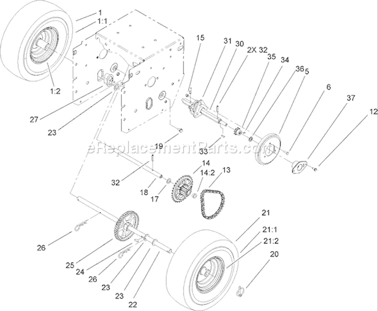 Chain Drive Assembly Diagram and Parts List for 38635 260000001-260999999 - 2006 Toro Snow Blower
