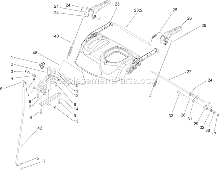 Handle and Control Assembly Diagram and Parts List for 38639C 280000001-280999999 - 2008 Toro Snow Blower