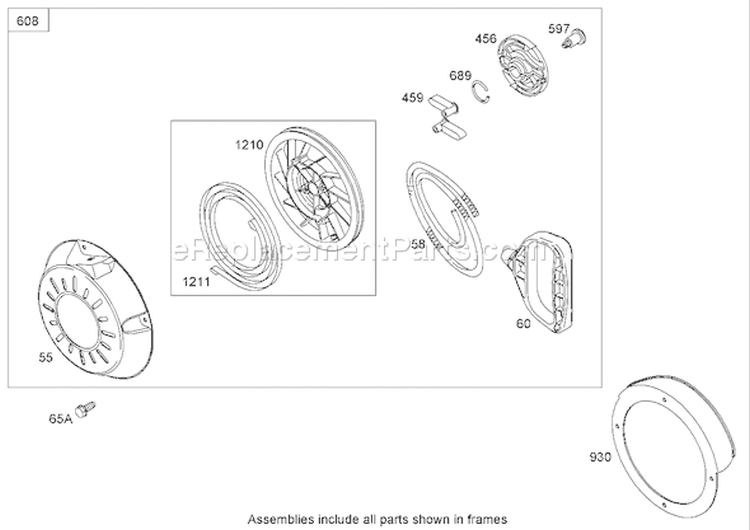 Rewind Starter Diagram and Parts List for 38639C 280000001-280999999 - 2008 Toro Snow Blower