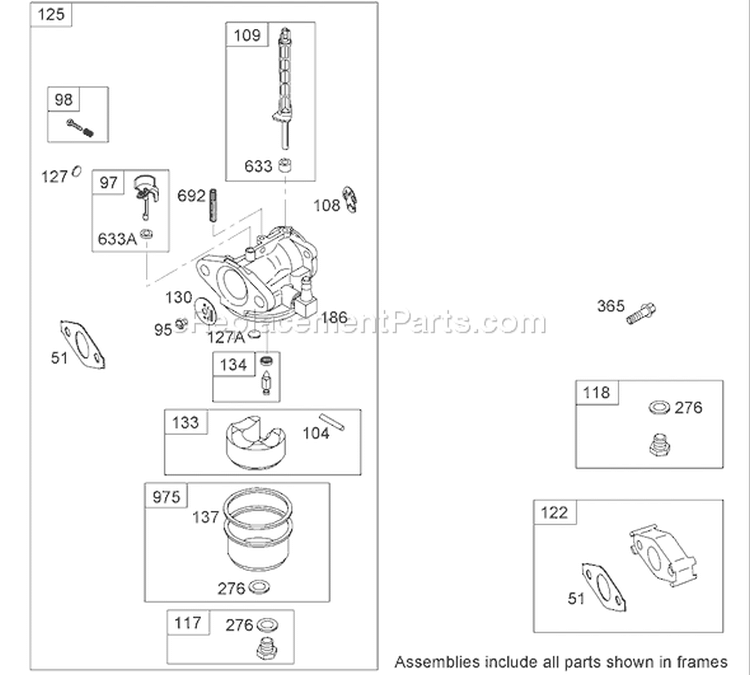 Carburetor Diagram and Parts List for 38639C 280000001-280999999 - 2008 Toro Snow Blower