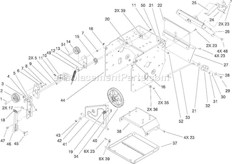 Frame Assembly Diagram and Parts List for 38629C 290000001-290999999 - 2009 Toro Snow Blower