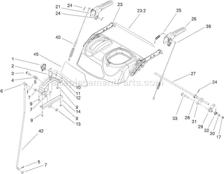 Handle Assembly Diagram and Parts List for 38639C 290000001-290999999 - 2009 Toro Snow Blower