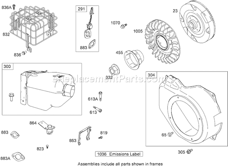 Muffler, Blower Housing and Flywheel Assembly Diagram and Parts List for 38629C 290000001-290999999 - 2009 Toro Snow Blower