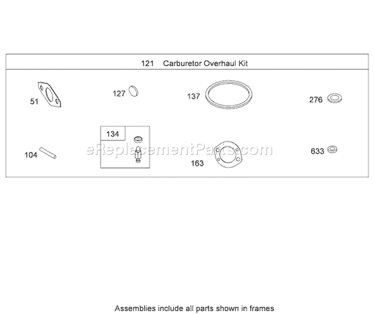 Carburetor Overhaul Kit Diagram and Parts List for 38629C 290000001-290999999 - 2009 Toro Snow Blower