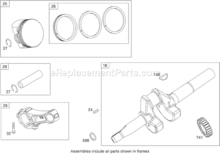 Crankshaft, Piston, Ring and Connecting Rod Diagram and Parts List for 38629C 290000001-290999999 - 2009 Toro Snow Blower