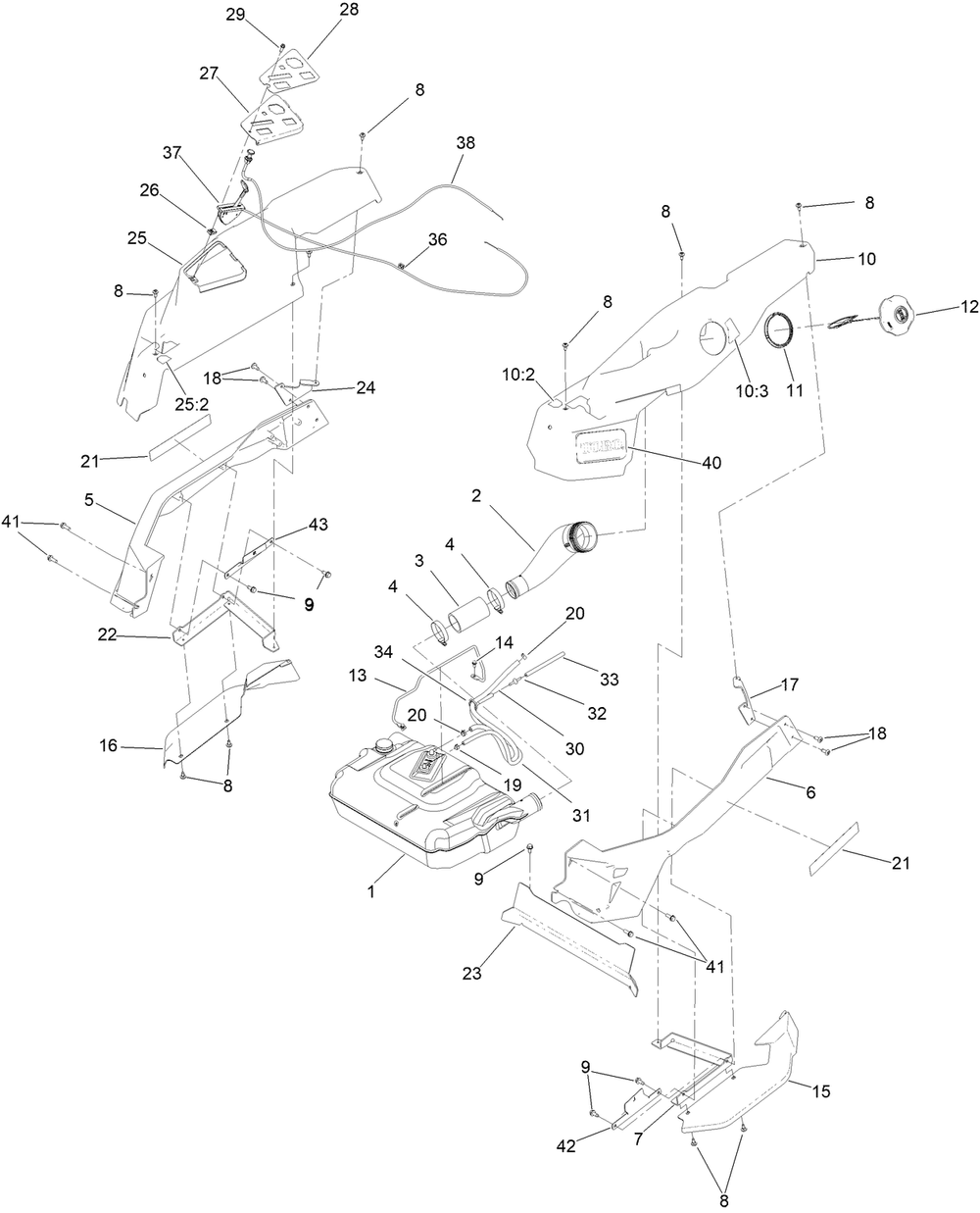 Fuel Assembly Diagram and Parts List for 76501 400000000 - 415399999 Toro Lawn Tractor