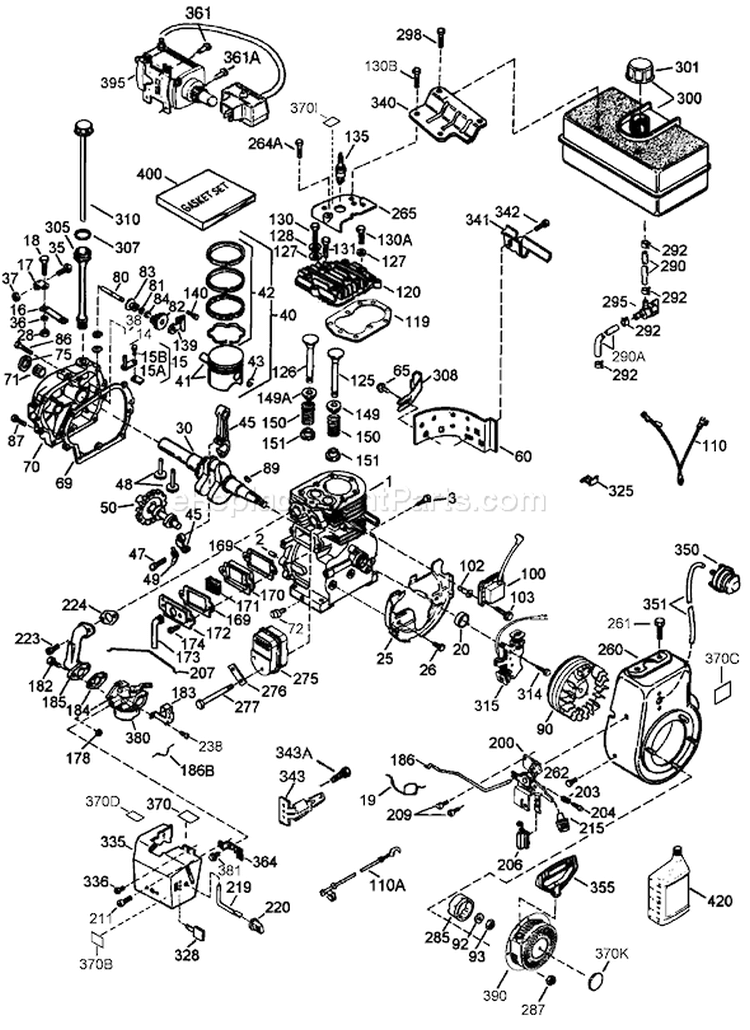 Engine Diagram and Parts List for 38640 250010001-250999999 - 2005 Toro Snow Blower