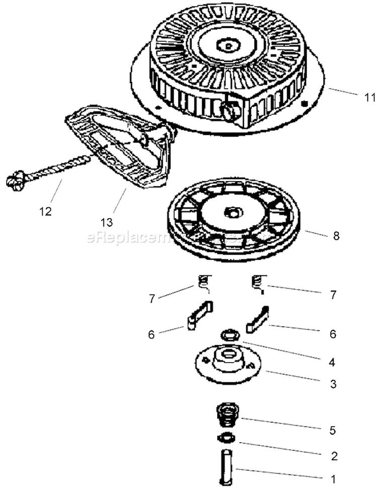 Rewind Starter Diagram and Parts List for 38641 250000001-250999999 - 2005 Toro Snow Blower