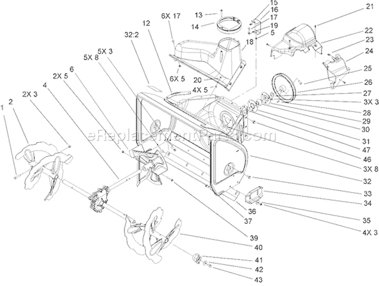 Auger and Housing Assembly Diagram and Parts List for 38641 250000001-250999999 - 2005 Toro Snow Blower