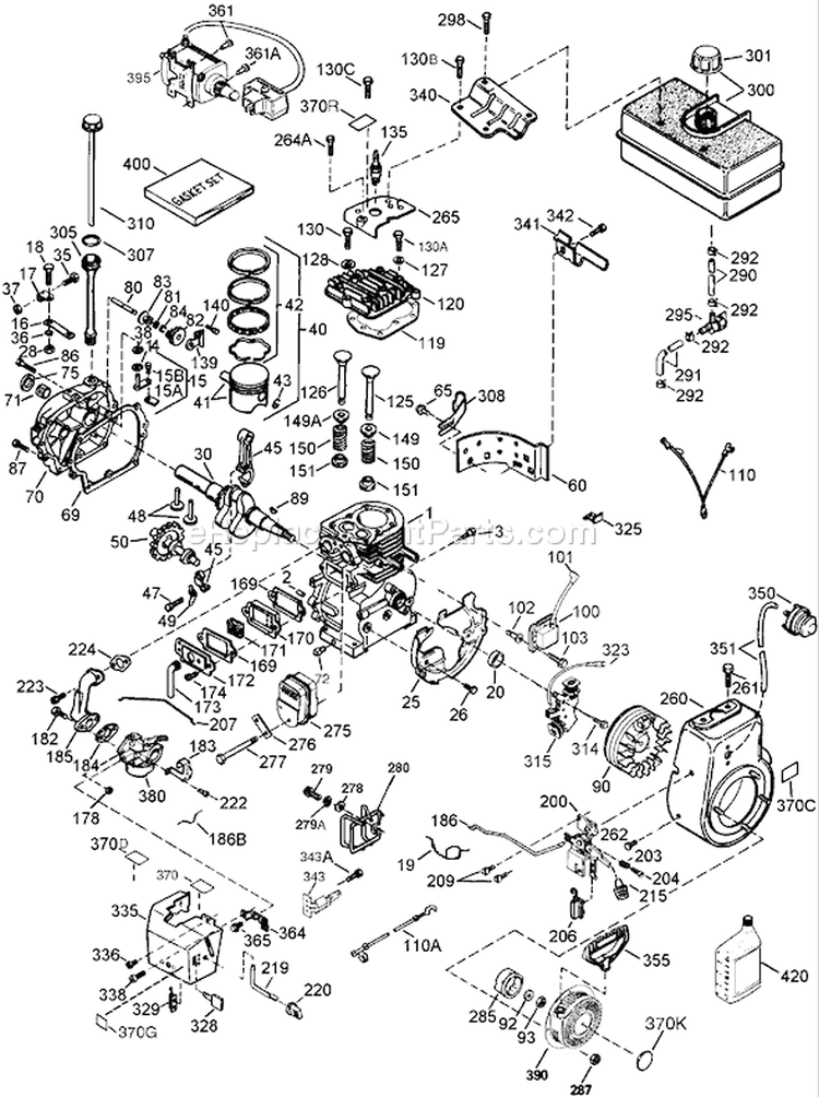 Engine Diagram and Parts List for 38641 250000001-250999999 - 2005 Toro Snow Blower