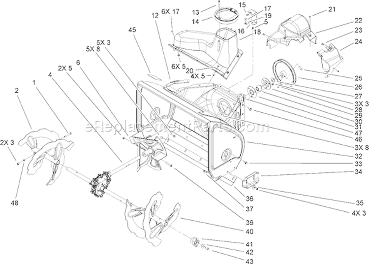Auger and Housing Assembly Diagram and Parts List for 38641 270000001-270999999 - 2007 Toro Snow Blower