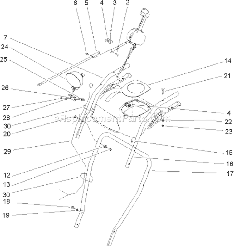 Handle and Control Assembly Diagram and Parts List for 38642 240000001-240999999 - 2004 Toro Snow Blower