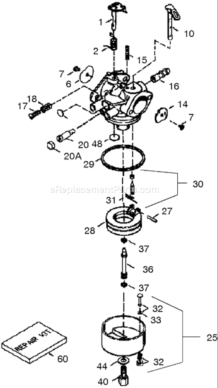 Carburetor Diagram and Parts List for 38642 240000001-240999999 - 2004 Toro Snow Blower