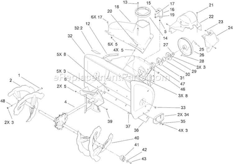 Auger and Housing Assembly Diagram and Parts List for 38644 310000001-310999999 - 2010 Toro Snow Blower