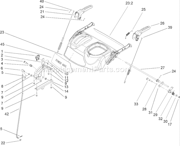 Handle Assembly Diagram and Parts List for 38645 240000001-240999999 - 2004 Toro Snow Blower