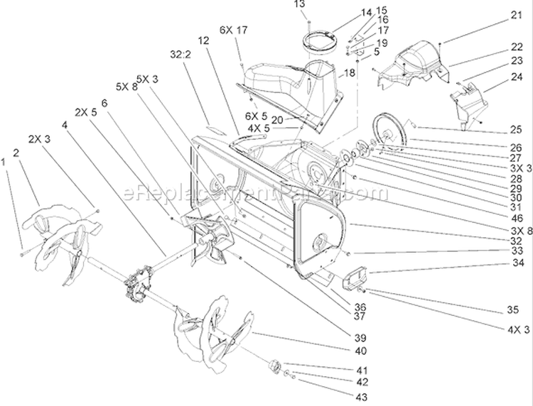 Auger and Housing Assembly Diagram and Parts List for 38635 240000001-240999999 - 2004 Toro Snow Blower