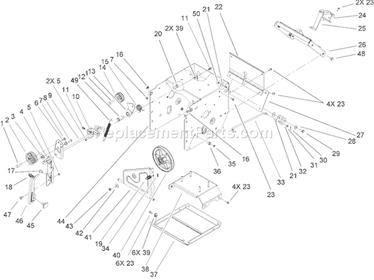 Frame Assembly Diagram and Parts List for 38640 250010001-250999999 - 2005 Toro Snow Blower