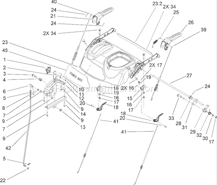 Handle Control Assembly Diagram and Parts List for 38640 250010001-250999999 - 2005 Toro Snow Blower