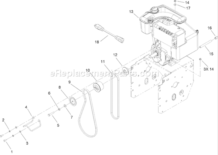 Engine and Belt Assembly Diagram and Parts List for 38650 280000001-280999999 - 2008 Toro Snow Blower