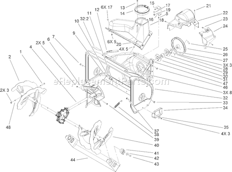 Auger and Housing Assembly Diagram and Parts List for 38650 280000001-280999999 - 2008 Toro Snow Blower