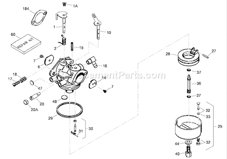 Carburetor Diagram and Parts List for 38650 280000001-280999999 - 2008 Toro Snow Blower