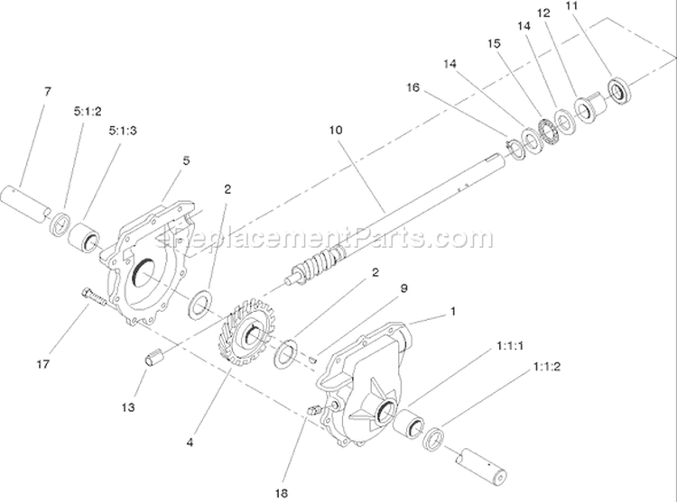 28 In. Auger Gearcase Diagram and Parts List for 38640 250010001-250999999 - 2005 Toro Snow Blower