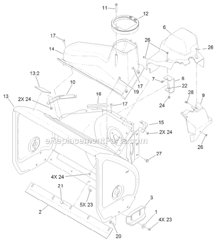 Housing Diagram and Parts List for 38661 312000001-312999999 - 2012 Toro Snow Blower