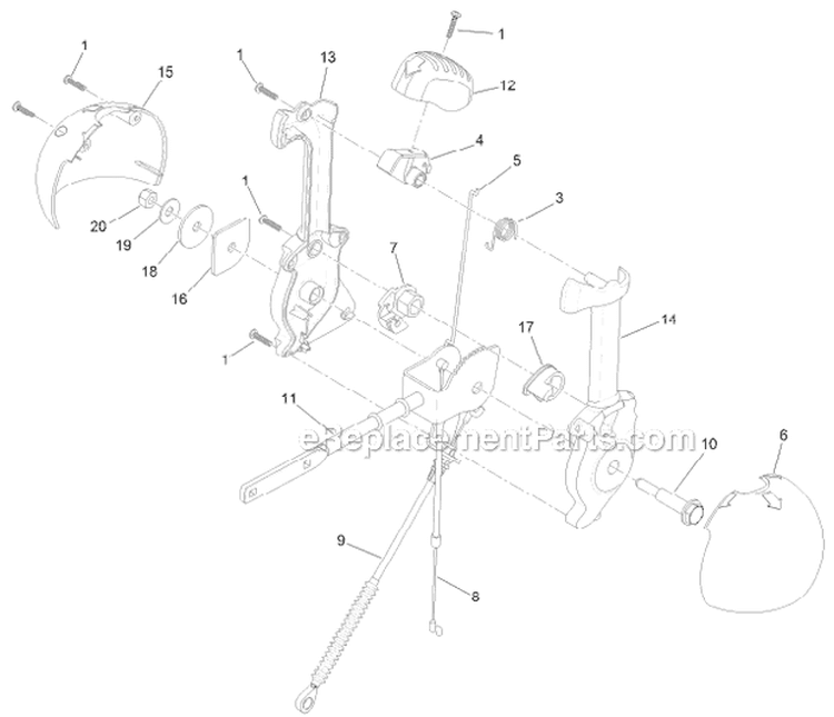 Level Chute Control Diagram and Parts List for 38661 312000001-312999999 - 2012 Toro Snow Blower