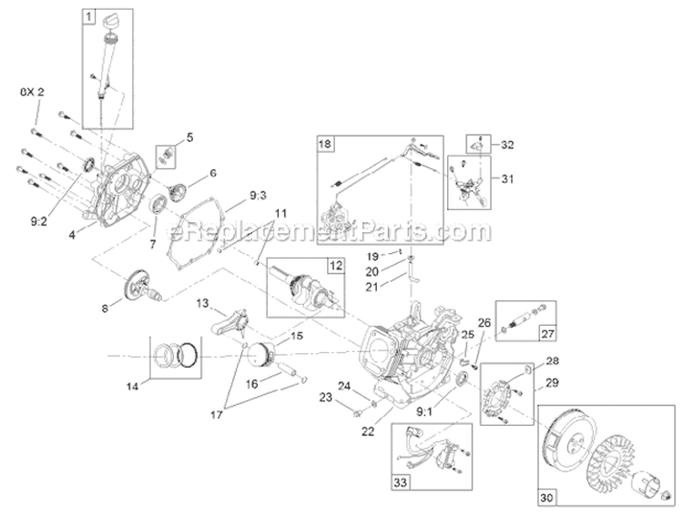 Crankcase Engine Diagram and Parts List for 38661 312000001-312999999 - 2012 Toro Snow Blower