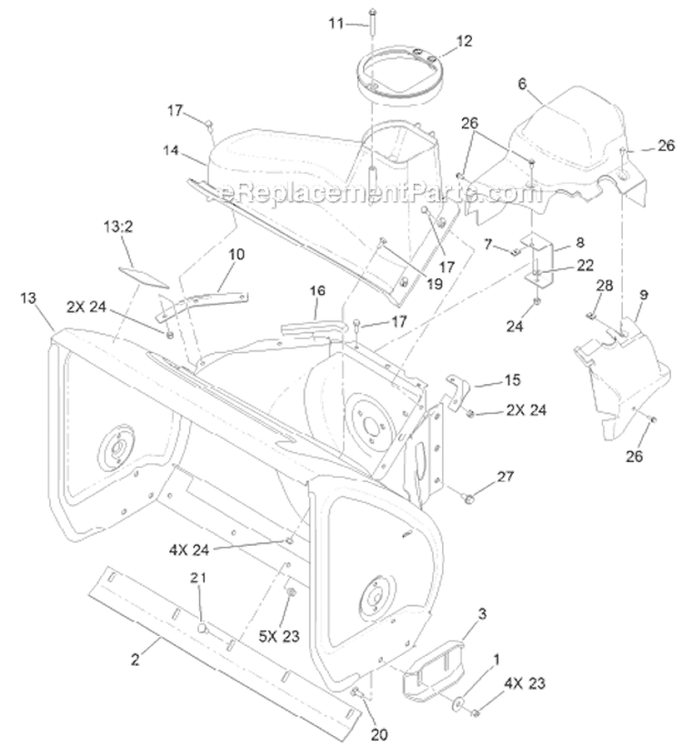 Housing Diagram and Parts List for 38663 312000001-312999999 - 2012 Toro Snow Blower