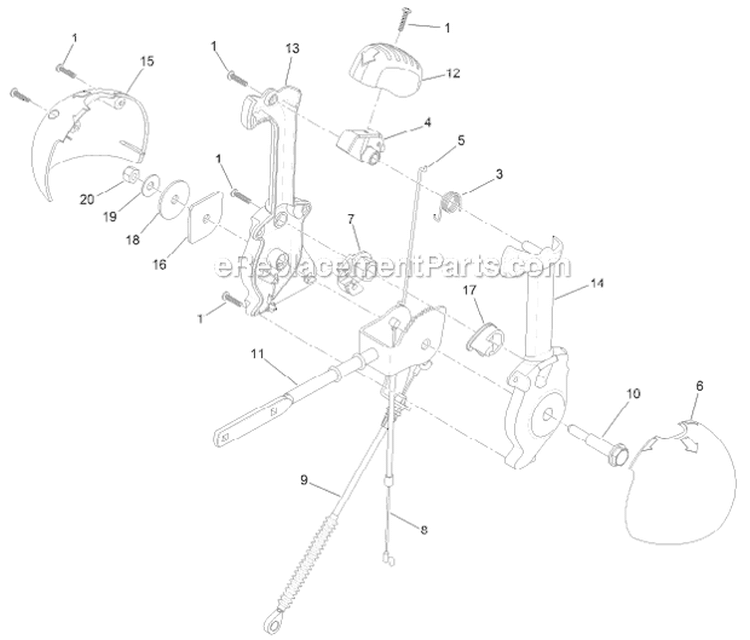 Lever Chute Control Diagram and Parts List for 38663 312000001-312999999 - 2012 Toro Snow Blower