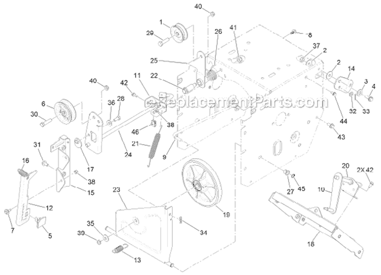 Idler and Linkage Diagram and Parts List for 38663 312000001-312999999 - 2012 Toro Snow Blower