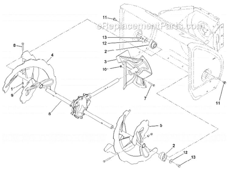 Auger and Impeller Diagram and Parts List for 38663 312000001-312999999 - 2012 Toro Snow Blower
