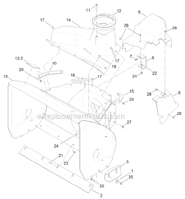 Frame Diagram and Parts List for 38664 313000001-313999999 - 2013 Toro Snow Blower