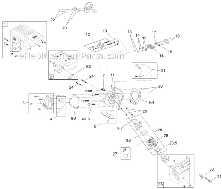 Muffler Cylinderhead and Carburetor Engine Diagram and Parts List for 38664 313000001-313999999 - 2013 Toro Snow Blower