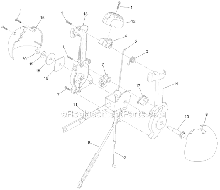 Lever Chute Control Diagram and Parts List for 38664 313000001-313999999 - 2013 Toro Snow Blower
