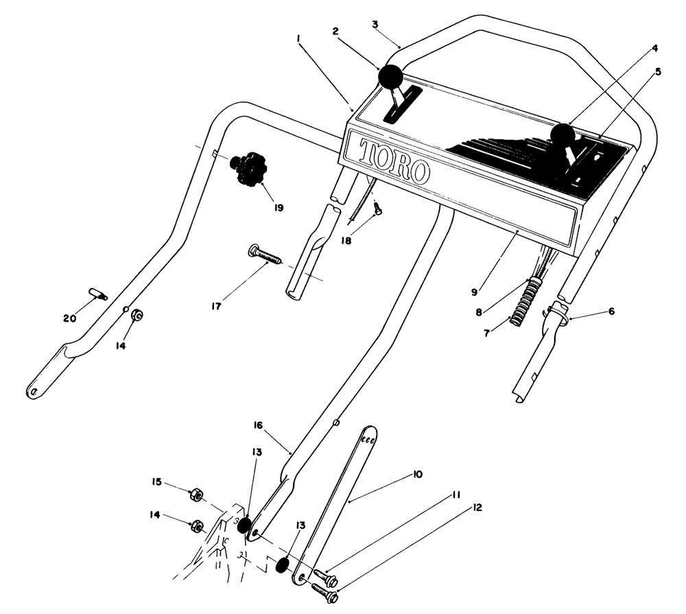 Handle Assembly Diagram and Parts List for 20680 4000001 - 4999999 Toro Lawn Mower