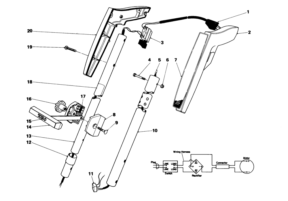 Handle Assembly Diagram and Parts List for 51425 0000001 - 0999999 Toro Trimmer