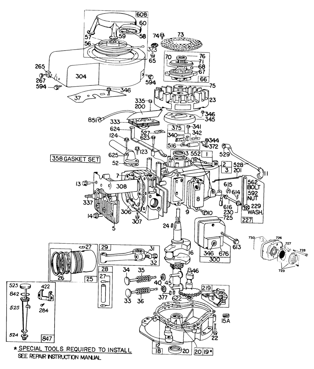 Engine Briggs & Stratton Model 130902-0543-01 Diagram and Parts List for 23022 8000001 - 8999999 Toro Lawn Mower