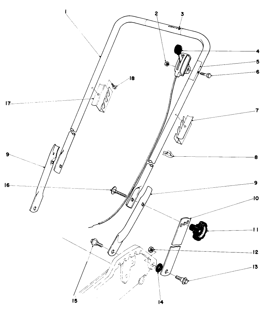 Handle Assembly Diagram and Parts List for 20752 0000001 - 0999999 Toro Lawn Mower