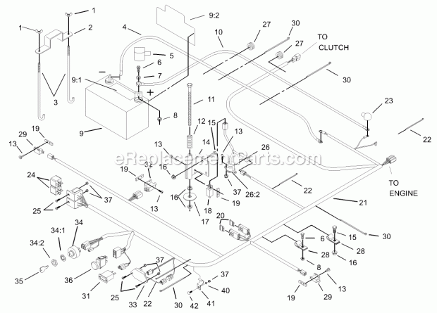 Electrical System Assembly Diagram and Parts List for 74166 240000001-240999999 Toro Lawn Mower