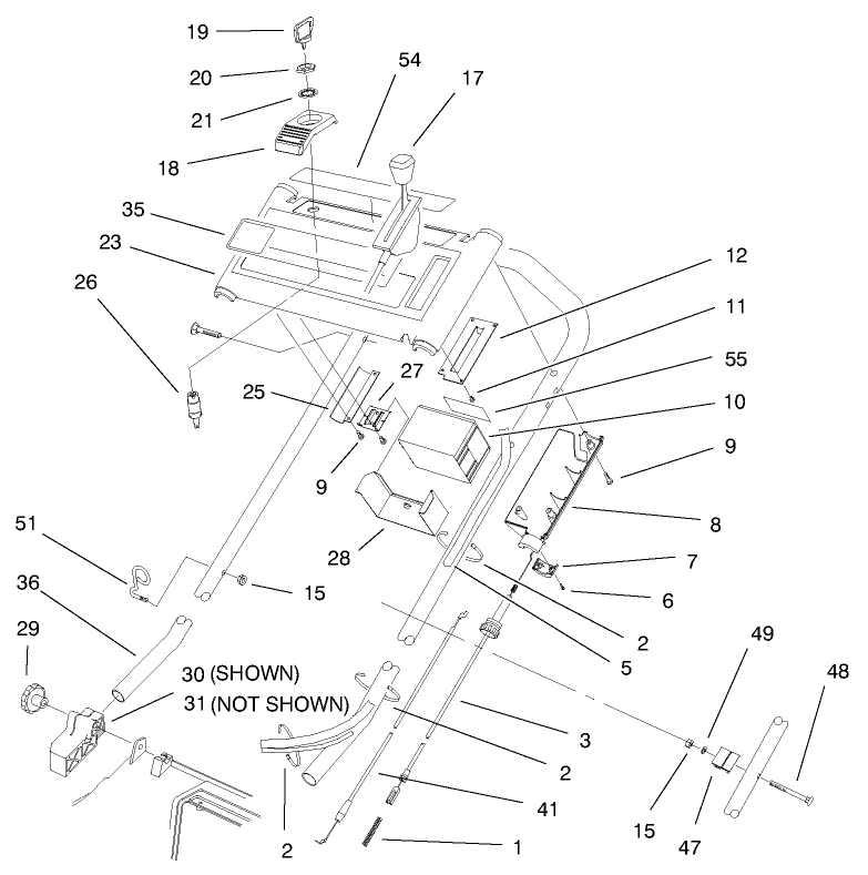 Handle Assembly Diagram and Parts List for 20824 8900001 - 8999999 Toro Lawn Mower